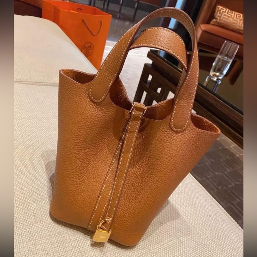Hermes picotin 18 gold / gold hardware camel brown handbag twilly lock - Picture 5 of 7